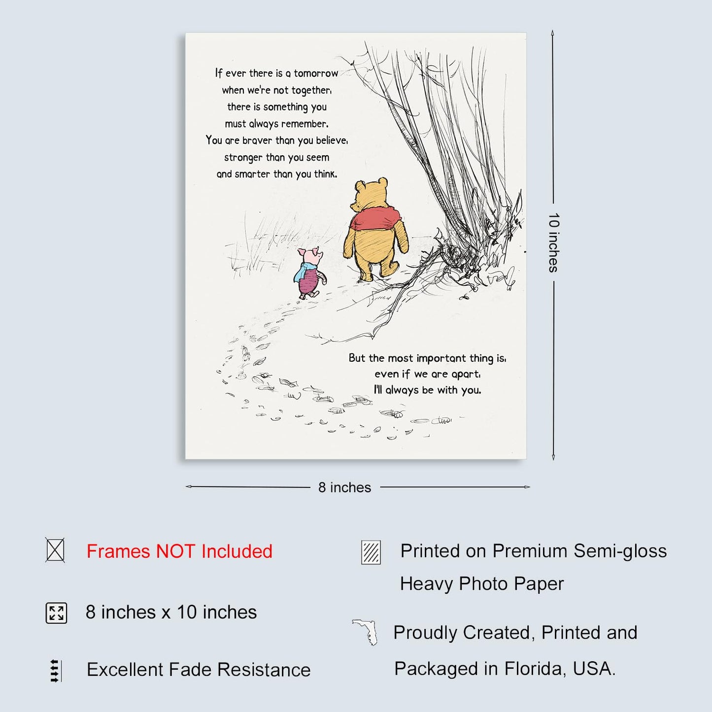 Nursery Wall Decor, Winnie Wall Art, If Ever There Is A Tomorrow, A. A. Milne the Pooh Quote Classic Poster, Encouragement Gift for Kids, Unframed Print (8"x10")