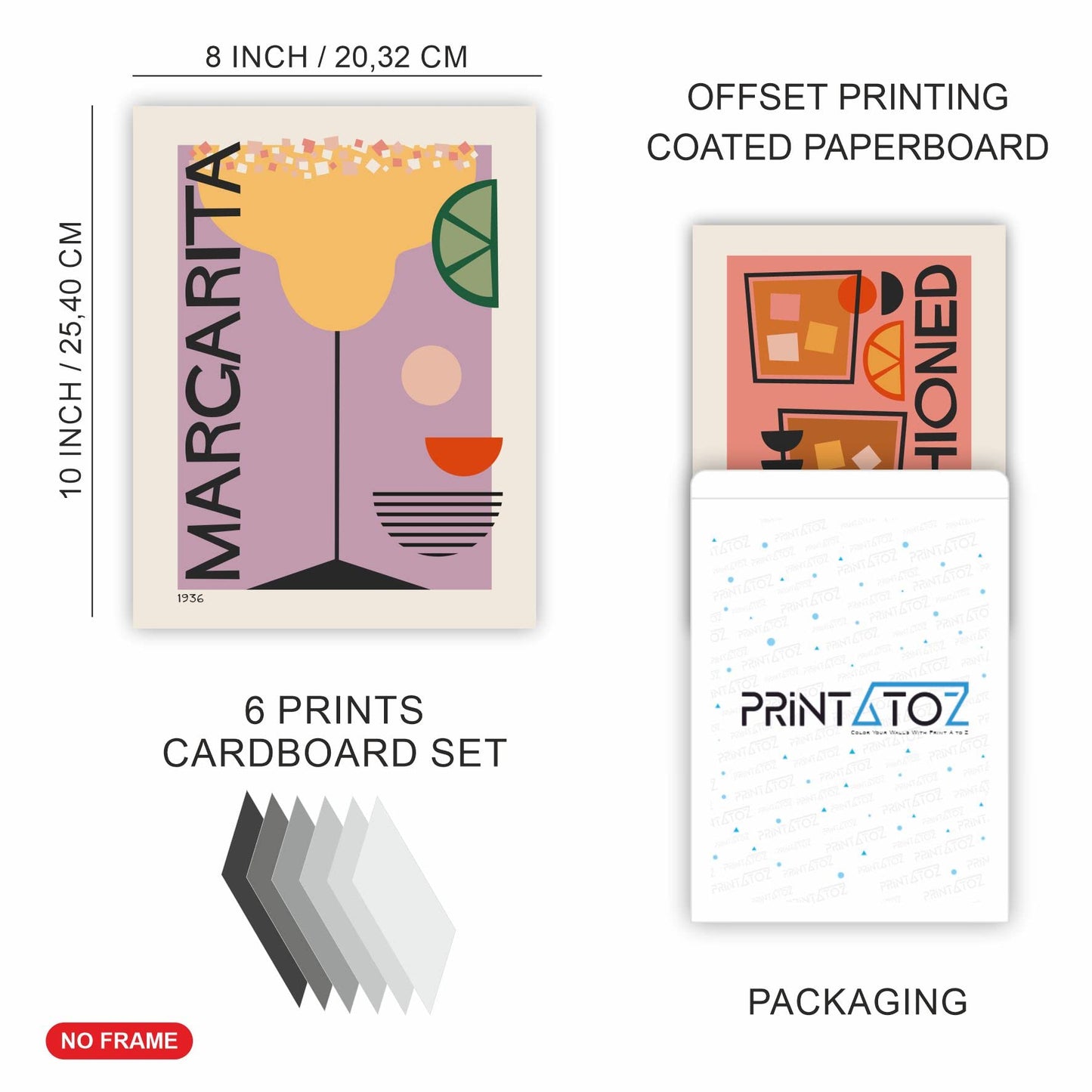 Print A To Z Cocktail Wall Art Poster Prints Decor Set, UNFRAMED Set of 6 ( 8''x10'' ), Bar Wall Decor, Office Apartment Wall Decor Home Bar Accessories, Bar Cart Decor Cocktail Poster