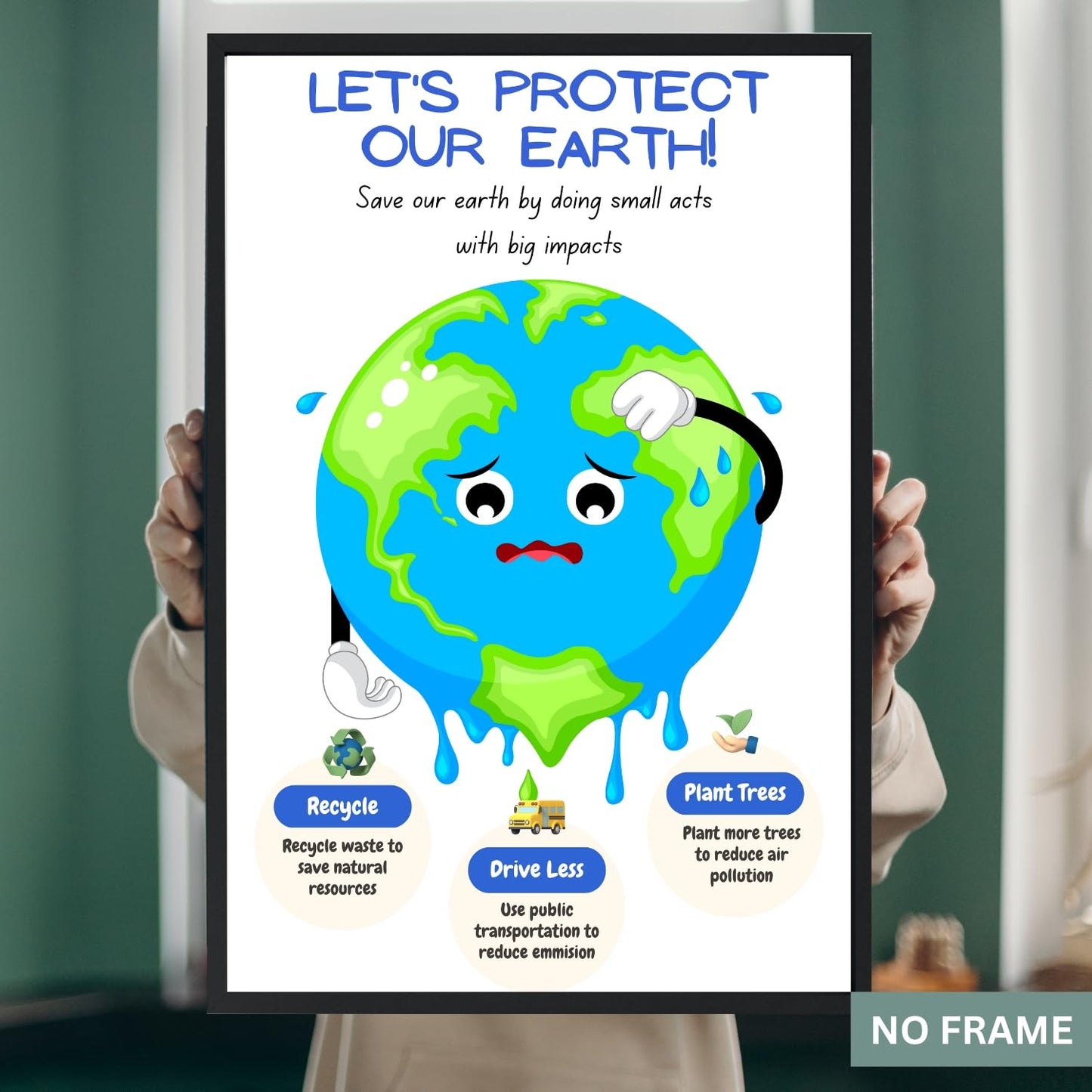 Save the Earth Art Poster. Environment Environmental Art Print Environmental Awareness for Kids, Save the Earth Print, Motivational Poster, Earth Day Eco Activist Art - 11x17 in. LAMINATED - No Frame
