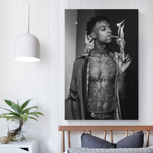 BICHI 21 Savage Poster Posters For Room Aesthetic Canvas Art Poster And Wall Art Picture Print Modern Family Bedroom Decor Posters 12x18inch(30x45cm)