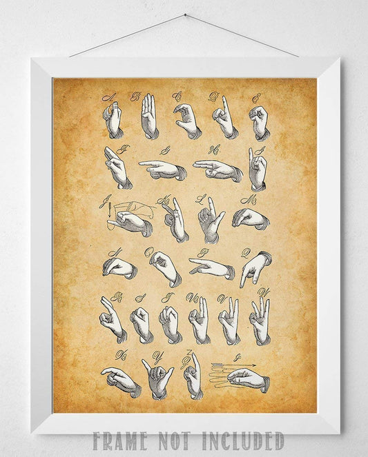 American Sign Language Print - ASL Classroom Alphabet Poster, Educational Homeschool Display, Great Gift for Hearing Impaired and Speech Therapists, 11x14 Unframed Patent Print Poster