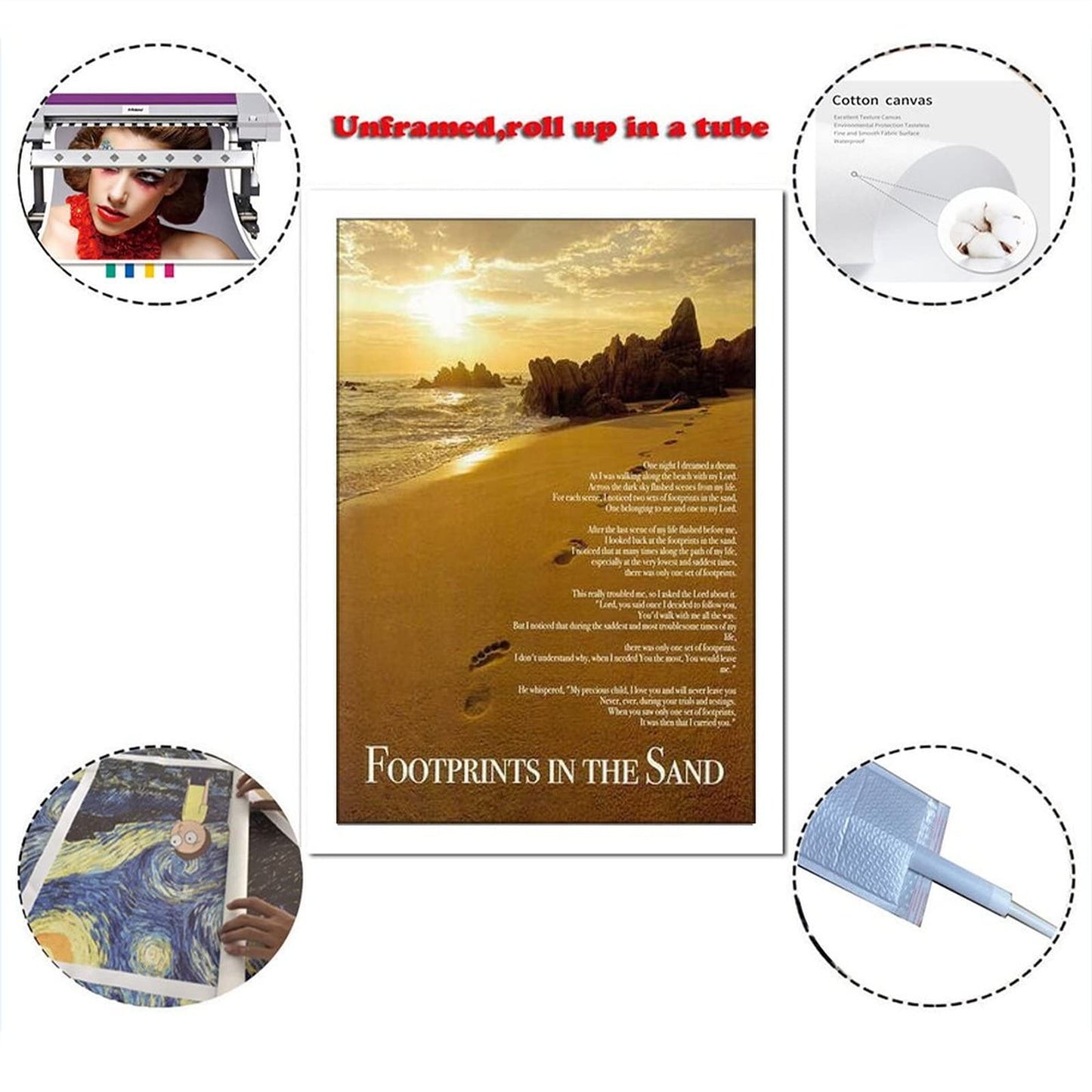 HXXI Picture Decor Footprints in The Sand Original Poem Posters HD Canvas Print Posters Modern Home Decor Wall Art Canvas UnFramed,08x12inch(20x30cm)