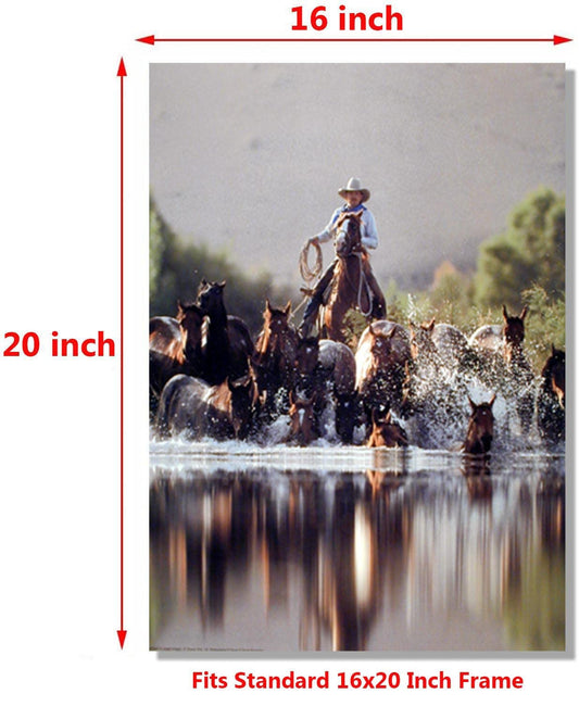 Cowboy Roundup Horses Old West Western Room Decor Picture Art Print Poster (16x20)
