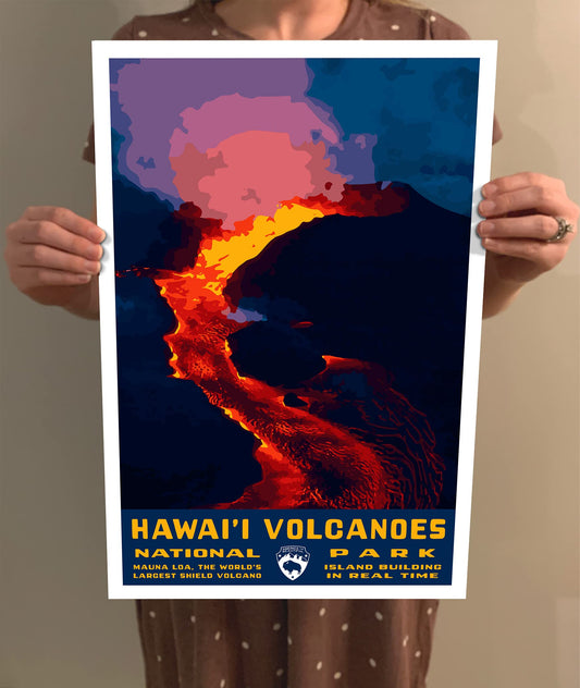 Hawai'i Volcanoes National Park Vintage-Style Travel Poster - 8x10-12x18-18x24-24x36 / 4x6 Postcard WPA Style Art Print Texas USA Hawaii Volcanoes (8x10 Inch Poster)