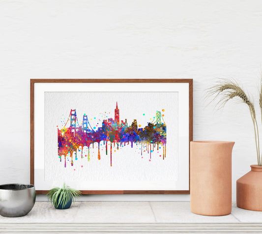 Dignovel Studios 8X10 Unframed San Francisco Skyline City California United States Cityscape Landmark Attraction Hometown Watercolor Art Print Poster Wall Art Nursery Kids Office Home Decor DN590