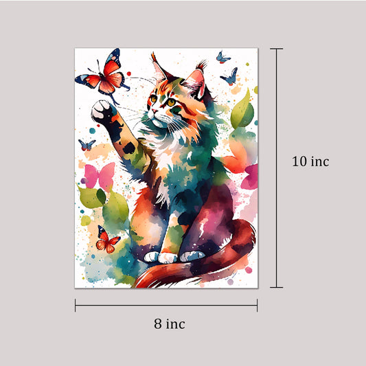 Cat And Butterfly Watercolor Poster Cat With Butterfly Art Prints Animal Wall Decor Nature Artworks Kitty Wall Art Room Decor Decor Great Gift for Cat Lover 8x10 inc. Unframed Print