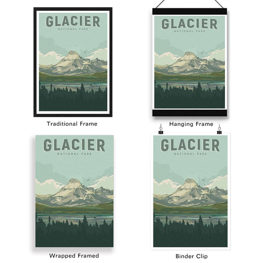 xtvin Glacier National Park Posters Vintage Wall Art Print Decor Painting Gift National Parks of the USA Home Decoration Stickers (12X18 inch)