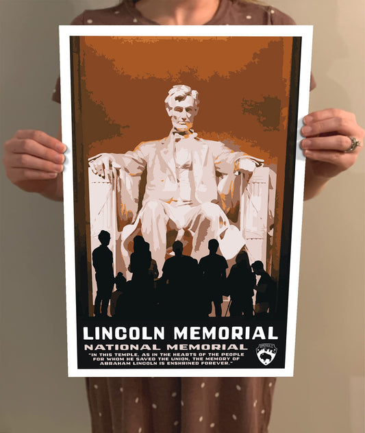 Lincoln Memorial National Memorial Vintage-Style Travel Poster - 8x10-12x18-18x24-24x36 / 4x6 Postcard WPA Style Art Print Washington DC USA Abraham Lincoln (8x10 Inch Poster)