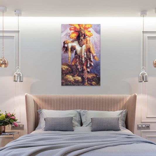 Aztec Warrior and Princess Poster Mexican Folk Mythology Canvas Wall Art Decorative Painting Living Room Decor Posters Bedroom Prints 08x12inch(20x30cm), Unframed