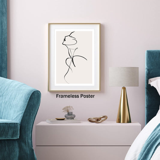 Black and White Woman Abstract Wall Art Line Drawing Girl Print Minimalist Canvas Print Beige Posters Aesthetic Line Art Wall Decor Bathroom Female Body Silhouette Picture for Wall 16x24inch No Frame