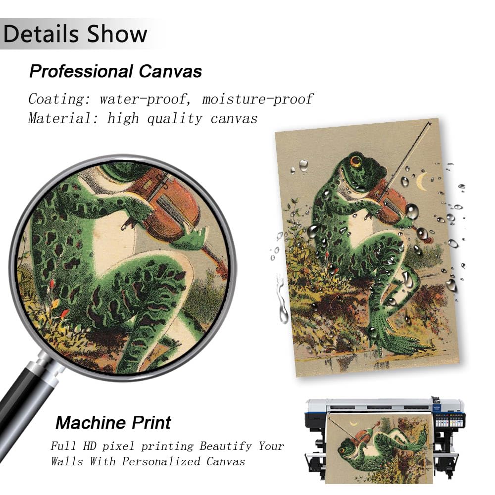 DQYZNYC Vintage Wall Art Frog Poster Canvas Wall Art Aesthetic Frog Banjo Poster Frog Bathroom Decor Frog Picture Print for Bedroom Dorm Living Room Décor (12x18in-C,Unframed)