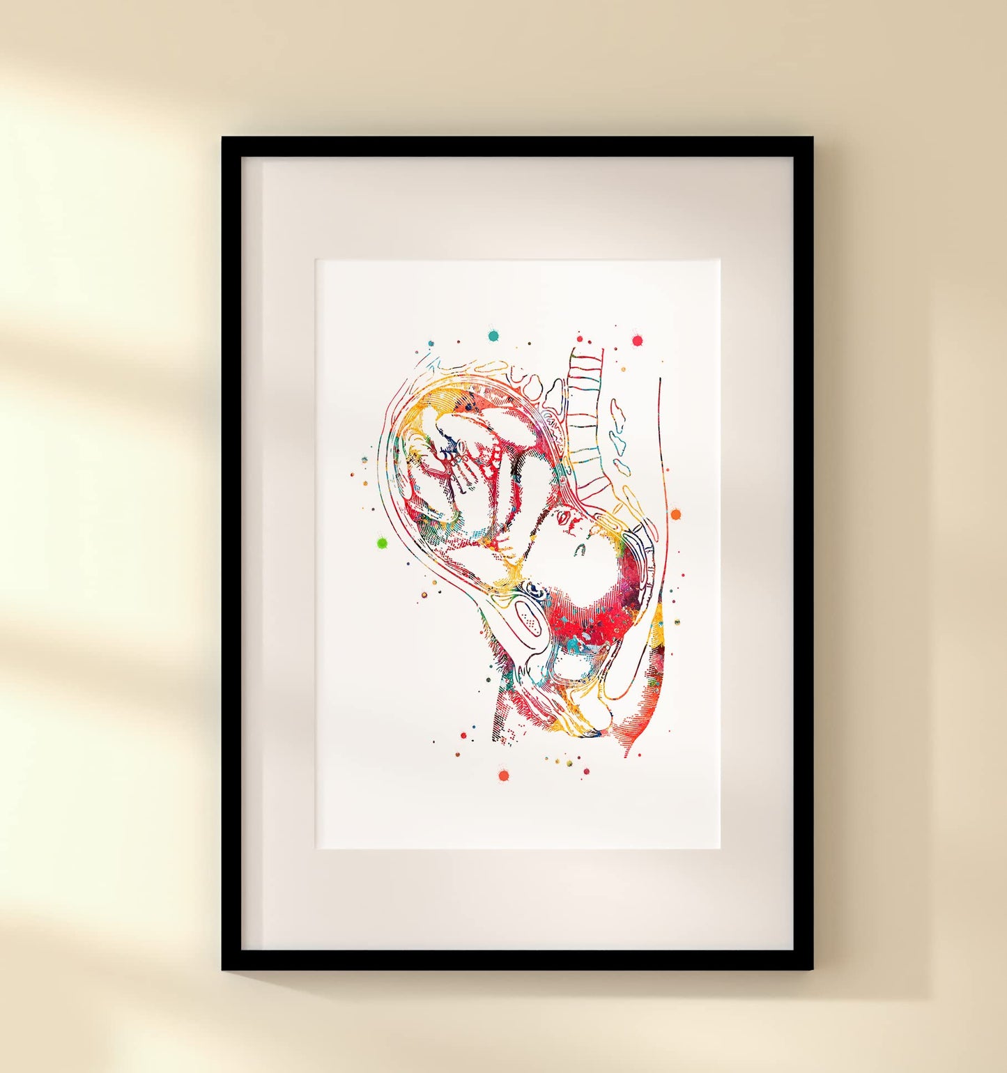 Baby In Womb Watercolor Art Print Maternity Breastfeeding Pregnancy Baby and Mom Pregnant Woman Gynecology Poster Medical Doctor Office Clinic Wall Home Decor Poster Gift 8x10 inc. Unframed Print