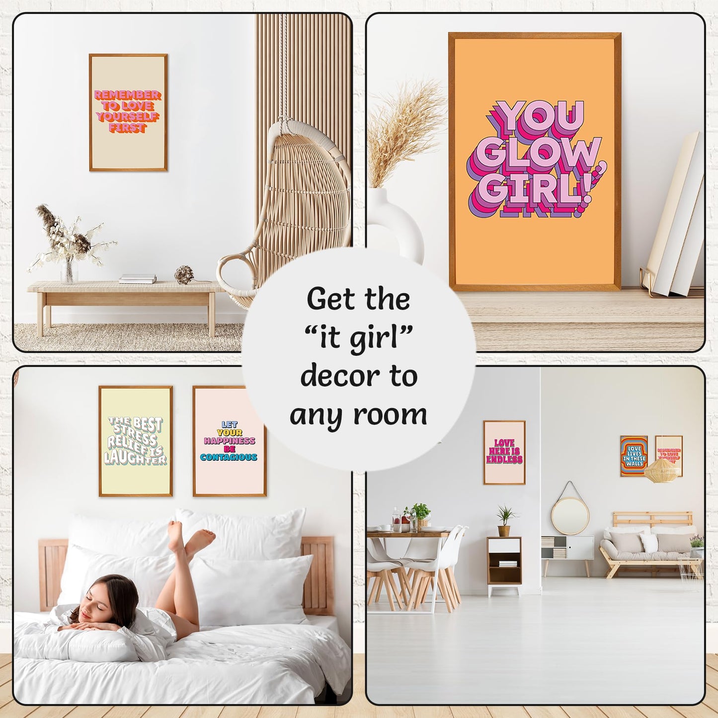 Throwback Traits Funky Posters For Preppy Wall Art - Girl Empowerment Posters For Funky Room Decor - Lbgtq Friendly Dorm Room Wall Decor - Unframed 6 Set Of Bright Retro Prints & Posters Size 11x17