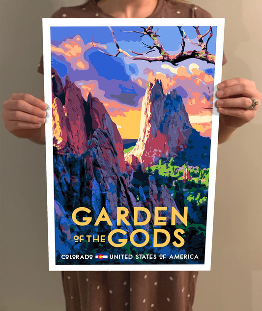 Garden of the Gods Vintage-Style Travel Poster - 8x10-12x18-18x24-24x36 / 4x6 Postcard WPA Style Art Print USA Colorado Red Rock Corral Colorado Springs America the Beautiful (4x6 Inch Postcard)