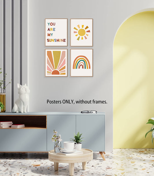LiTiu Boho You Are My Sunshine Sun Sunshine Rainbow Nursery Wall Art Poster Prints Decor,8”x10”Set Of 4, Bohemia Artwork Boho Lover Gifts Decorations For Girls Room Classroom