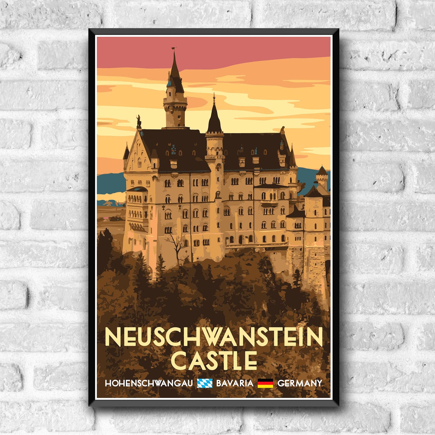 Neuschwanstein Castle Vintage-Style Travel Poster - 8x10-12x18-18x24-24x36 / 4x6 Postcard WPA Style Art Print Bavaria Germany (8x10 Inch Poster)