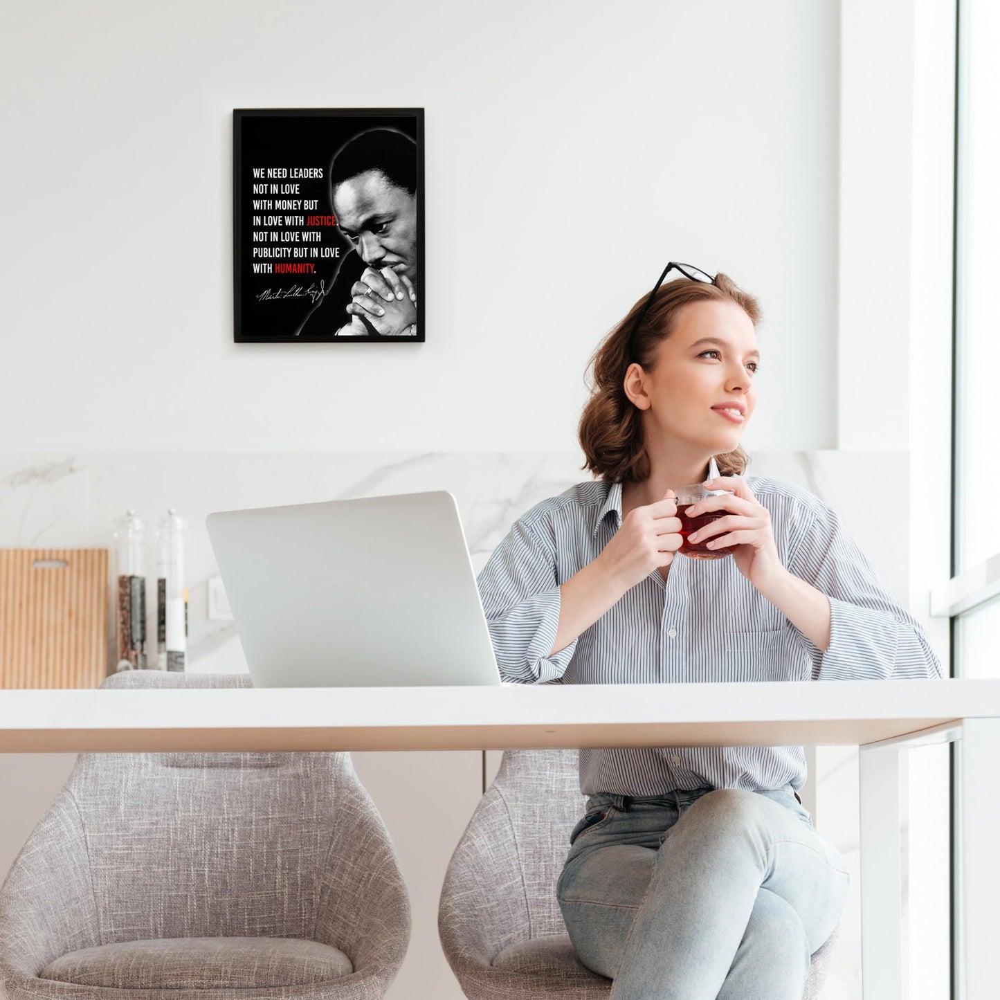 MLK Jr. Quotes Wall Art Decor - We Need Leaders In Love With Justice & Humanity, This Inspirational Patriotic Wall Decor Poster Print Is An Ideal Wall Art For Home and Office Decor Unframed - 8x10"