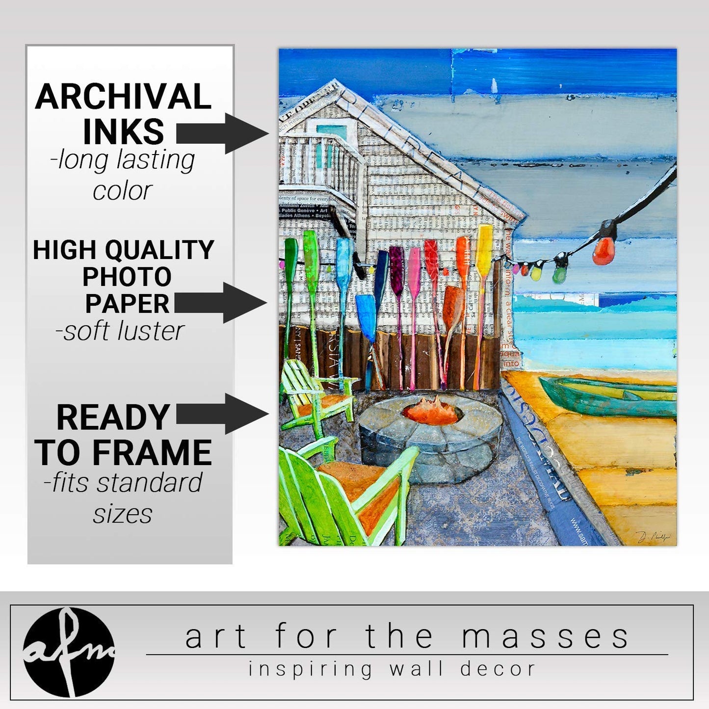 Ocean View -Danny Phillips Art Print, Unframed, Mixed Media Collage Painting, Nautical Coastal Beach Artwork Wall Decor, Fine Art Poster, All Sizes