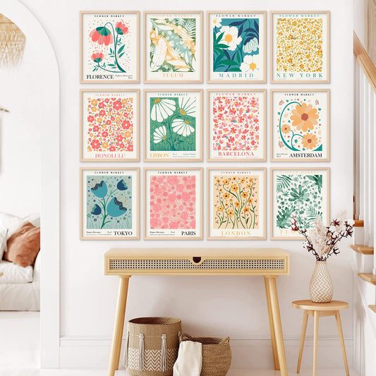 AnyDesign 12Pcs Flower Market Poster Abstract Flower Market Wall Art Prints 8x10inch Botanical Room Decor Aesthetic Matisse Poster Decor for Gallery Room Aesthetic Living Room Decor, Unframed