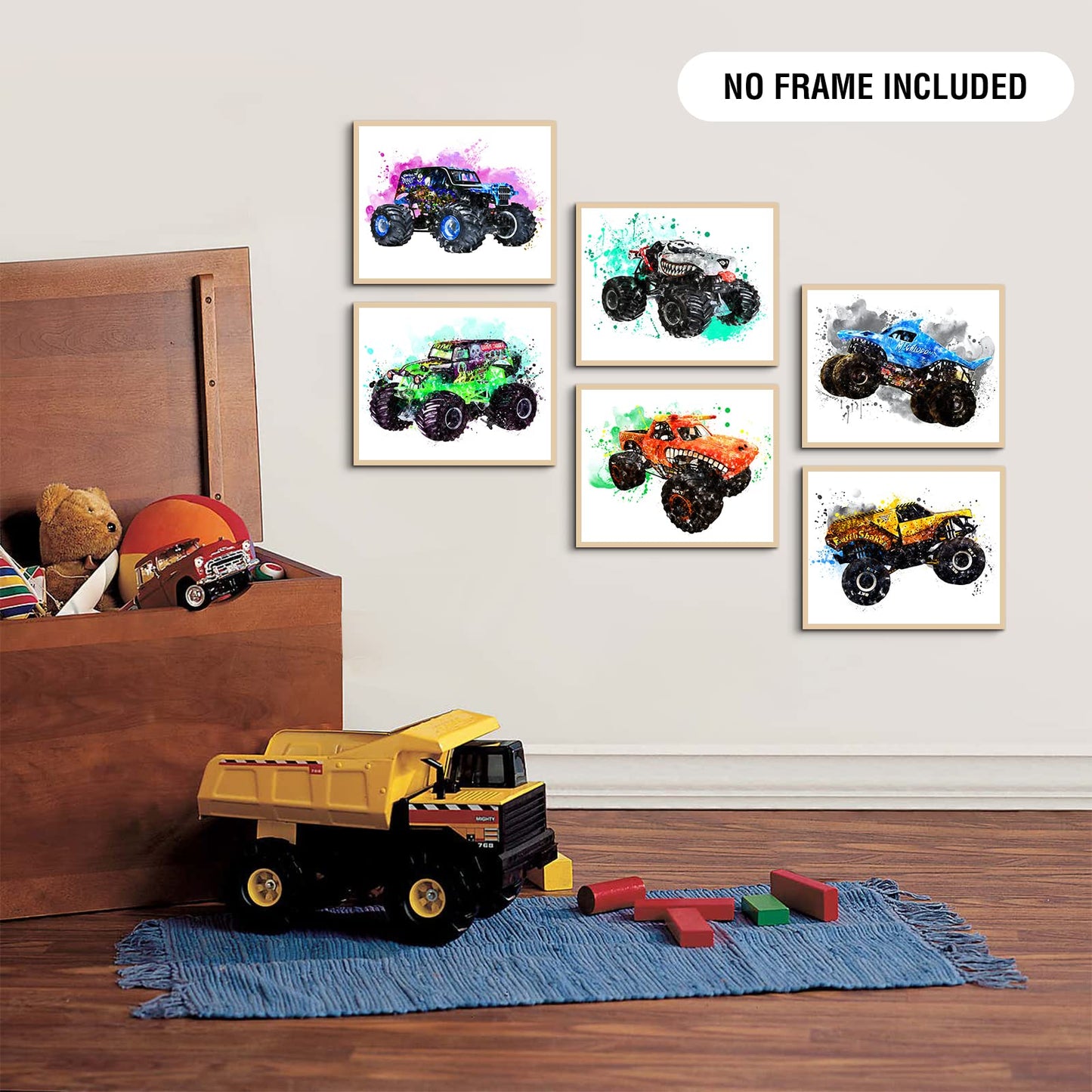 Monster Jam Trucks Posters Wall Art Prints Car Posters for Boys Room 8x10 Set of 6 (Unframed) Kids Watercolor Cartoon Monster Truck Bedroom Decor Color Racing Vehicle Picture Teens Toddler Baby