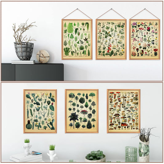 Set of 6 Plant Poster Vintage Botanical Prints 12 x 16 Inch Decorative Wrap Poster Tree Wall Art Picture Vintage Mushroom Decor Floral Nature Poster for Wall Cactus Posters Prints