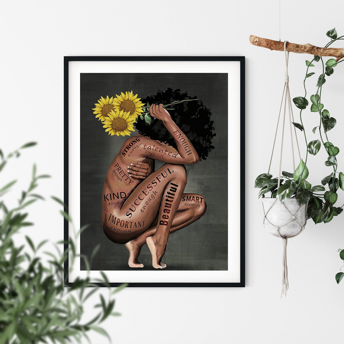 Black Women Poster African American Wall Decor Black Queen Canvas Prints Black Women Portrait Wall Art Abstract Sunflower Canvas Printing Print for Office Bedroom Decorations 16X24 in UNFRAMED