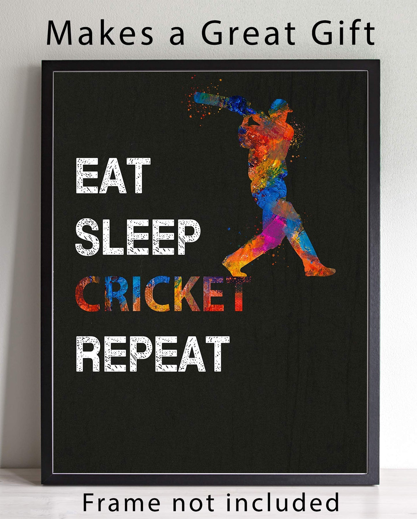 Eat Sleep Cricket Repeat Quote Wall Art, 11x14 inch Unframed Poster Print, Ideal for Cricket Players, Cricket Coach, Umpire and Fans