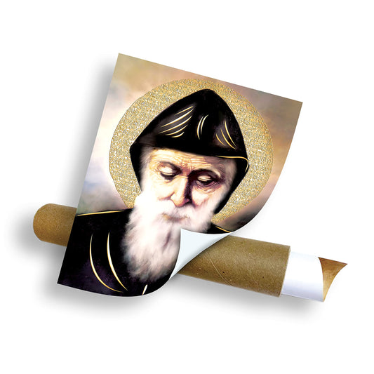 Saint Charbel (8"x16") Gold Foil - Religious Wall Art Laminated Print Unframed Poster Paper Decore Arte Diseño Piezas Maestras