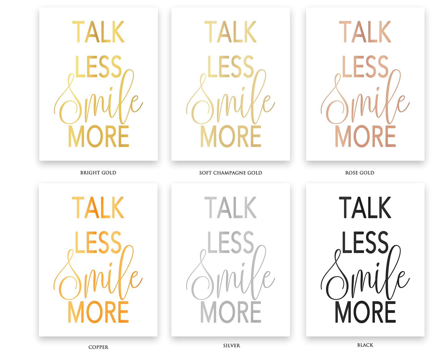 Gold Foil Print Talk Less Smile More Poster Quote Unframed Wall Decor Encouragement Gifts For Office, Dorm, Bedroom Decor Poster