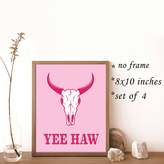 VNWEK Pink Wall Decor,Pink Western Cowgirl Room Decor,Western Preppy Decorations For Home Room Dorm,Western Wall Art Poster Prints Unframed 8”X10”Set Of 4