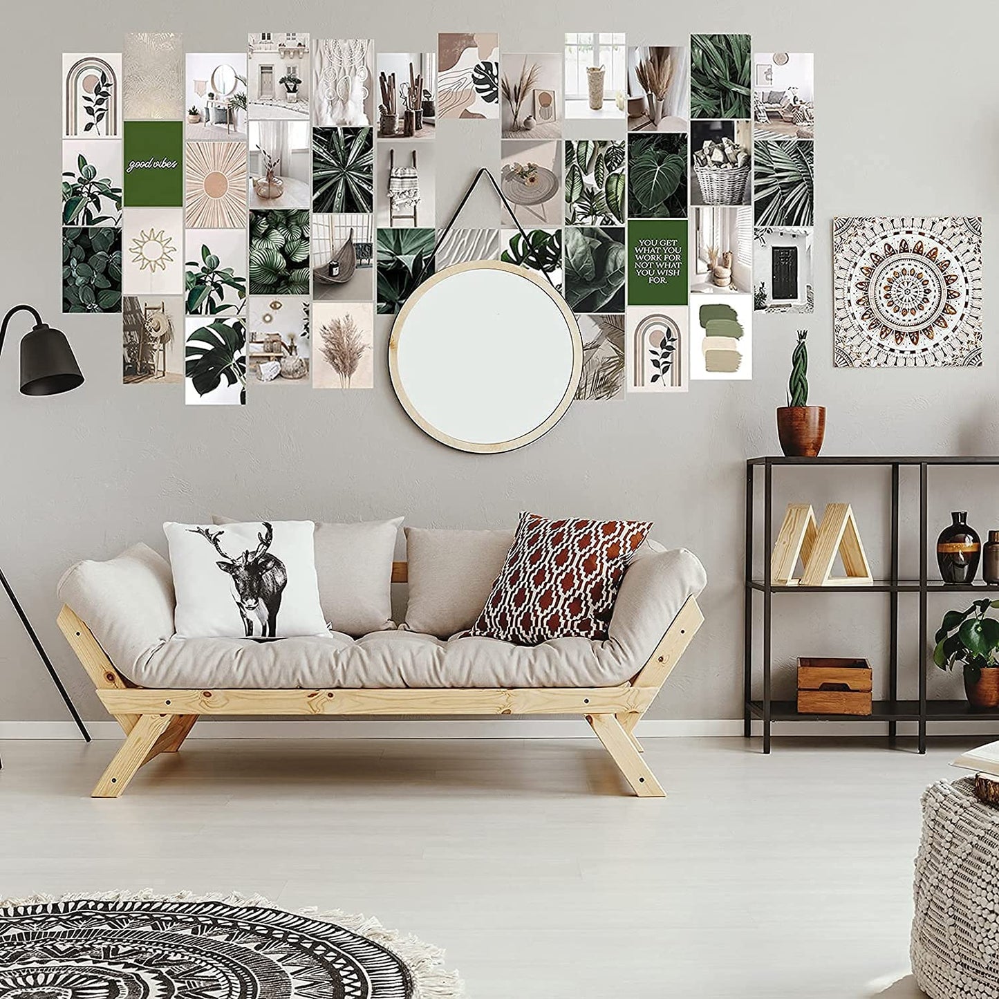 SUPOW Wall Collage Kit 70pcs, Aesthetic Pictures for Room Decor, Boho Cottagecore Art Illustration, Neutral Dorm Decor Photo Prints, Cute Green VSCO Posters, Trendy Bedroom Teen Girls 4x6 inch