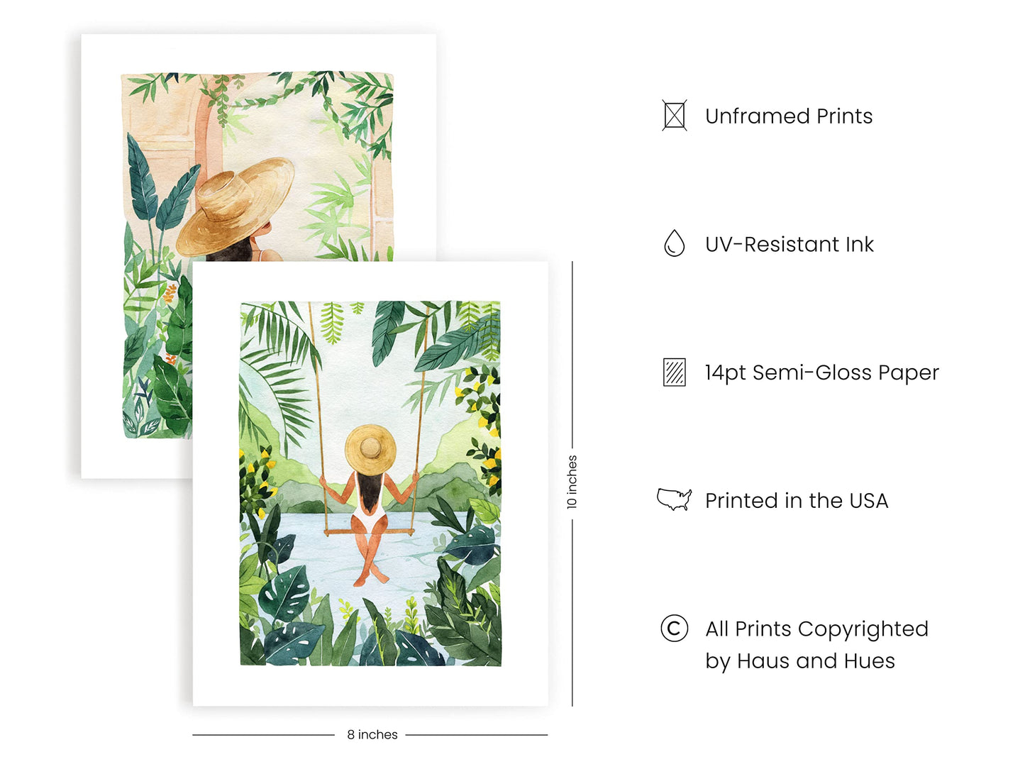 HAUS AND HUES Set of 3 Boho Art, Tropical Wall Art, Boho Paintings, Boho Chic Wall Art, Boho Pictures, Boho Prints, Wall Art Women, Boho Art Prints, Boho Wall Prints, Female Poster (UNFRAMED, 8x10)