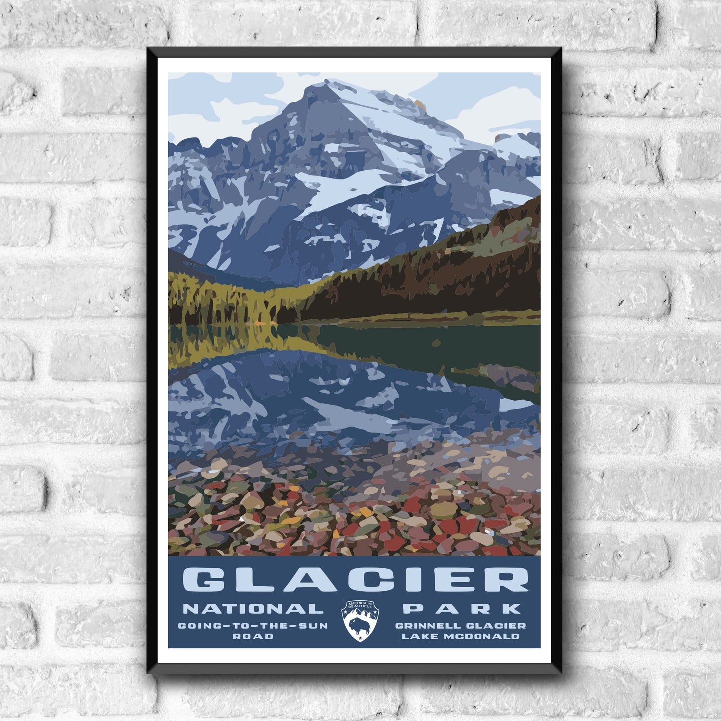 Glacier National Park Vintage-Style Travel Poster - 8x10-12x18-18x24-24x36 / 4x6 Postcard WPA Style Montana USA Art Print Colorful Rocks (4x6 Inch Postcard)