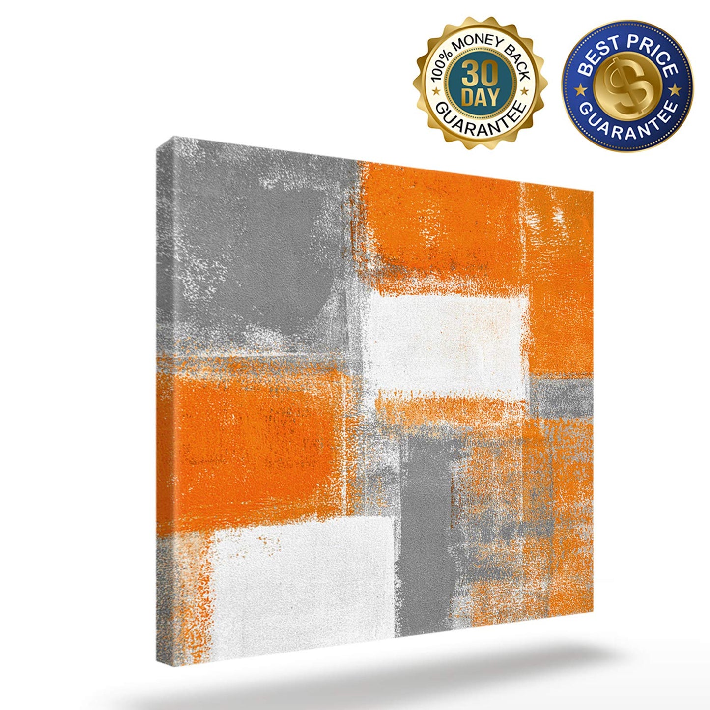 Oil Painting Canvas Wall Art Print Picture, Watercolor Geometric Art Abstract Poster Artwork for Home Living Room Kitchen Decor Orange Grey (Stretched and Framed)
