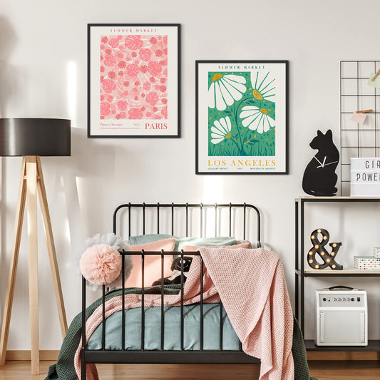 Habseligkeit Flower Market Posters for Room Decor Aesthetic, Danish Pastel Room Decor, Floral Wall Art Prints for Girs Dorm Aesthetic Decor Unframed, 8x10in, Set of 6