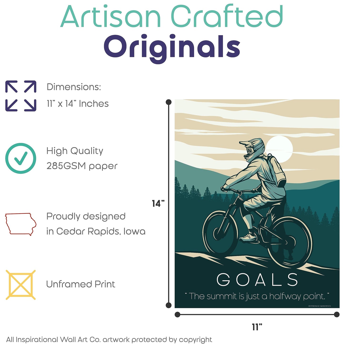 Inspirational Wall Art Co. - Goals - Mountain Biking Bicycle Offroad Ramp Poster Motivation Quotes Posters Print for Home Office Decor - 11X14 inches