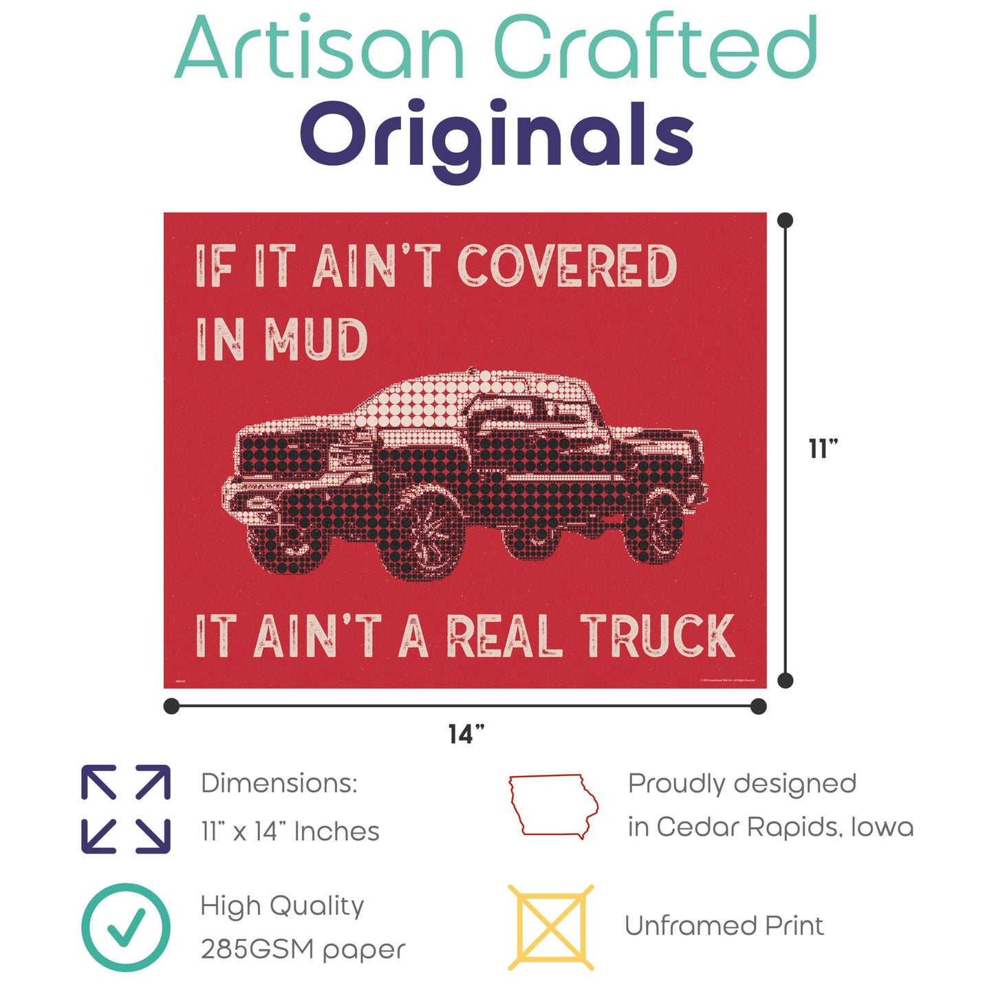 Inspirational Wall Art Co. - Mud On Your Truck - Lifted Diesel Country Chevy Boys Motivational Quotes Posters - Print Home Gift Bedroom Decor - 11X14 inches