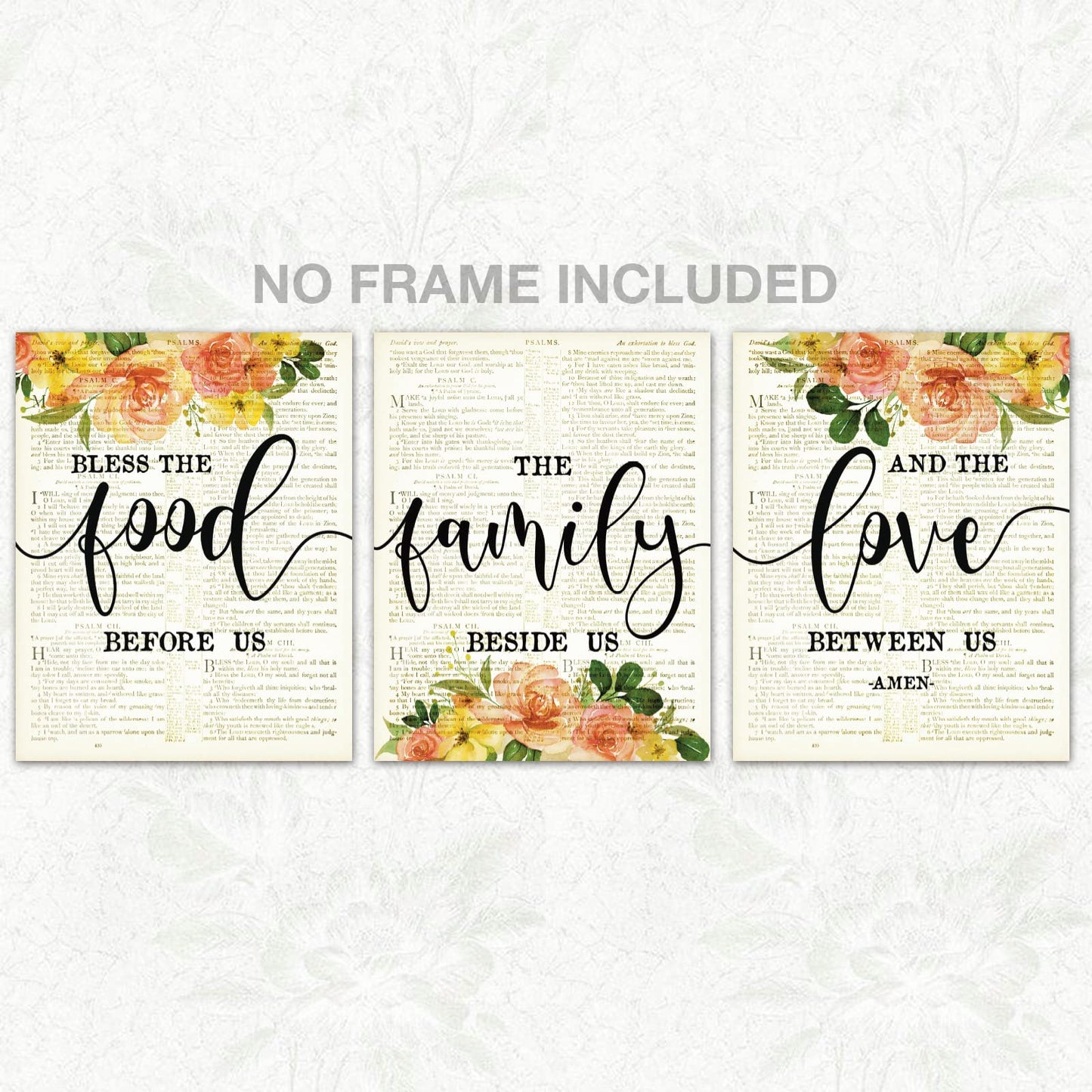 SWITHOM Unframed Dining Room Wall Decor - Bless The Food Before Us Vintage Style Wall Art Prints, 11x14 inch Motivational Kitchen Decor, Set of 3 Bible Verse Wall Art Decor Poster for Dining Room