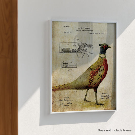 Apple Creek Pheasant Hunting Vintage Shotgun Patent Poster Art Print Reproduction 11x14 Black Yellow Lab Labadore Call Wall Decor Pictures