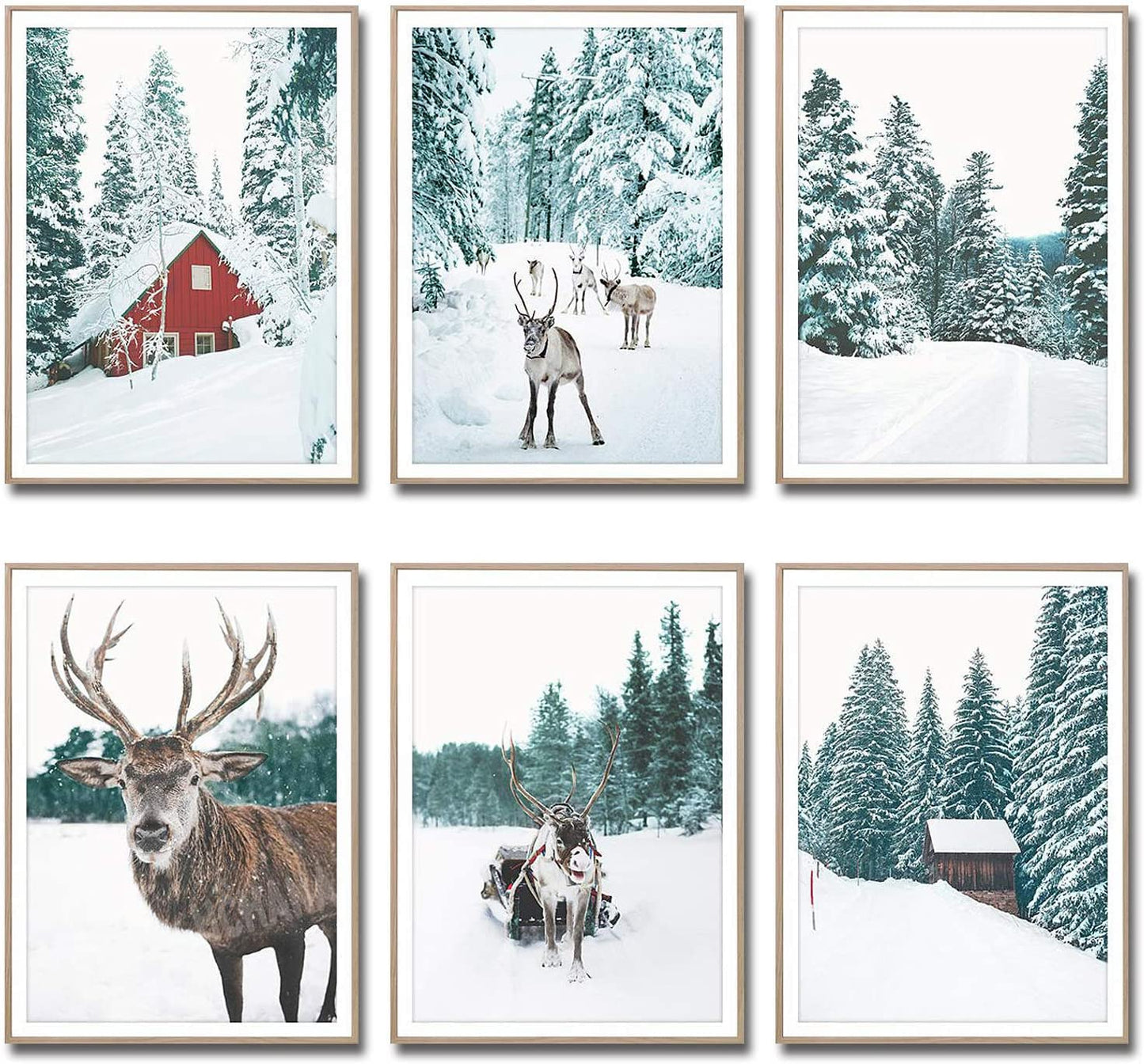 Mirabuy Set of 6 Unframed Winter Decor Gallery Wall Art Prints, Christmas Wall Art, Deer Print Reindeer Print, Scandinavian Poster Nordic Decor (8 Inches x 10 Inches )