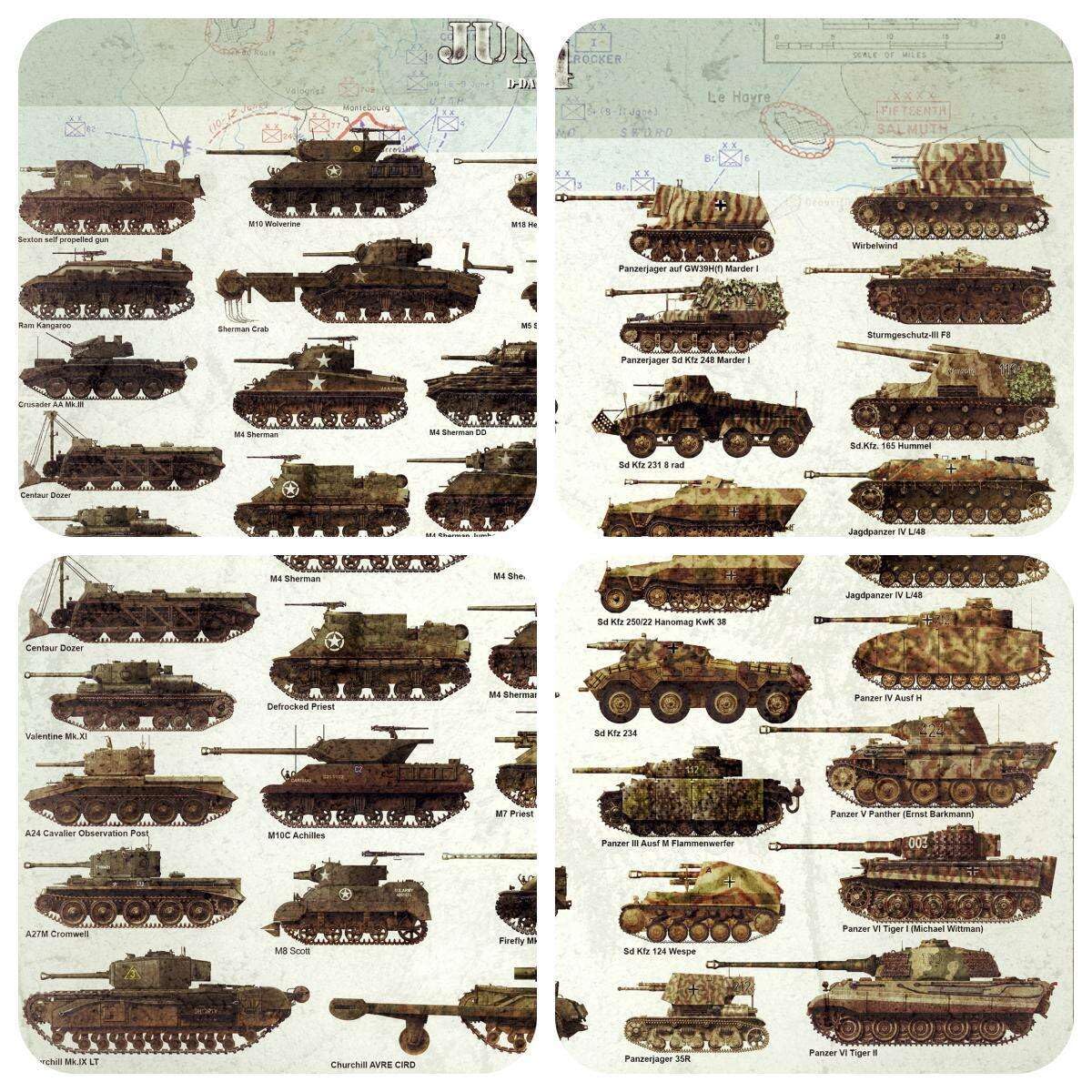 Meishe Art Poster Print Retro Vintage Tanks Collection Identification Reference D-Day The Normandy Campaign Military Home Wall Decor 23.62''x17.72''