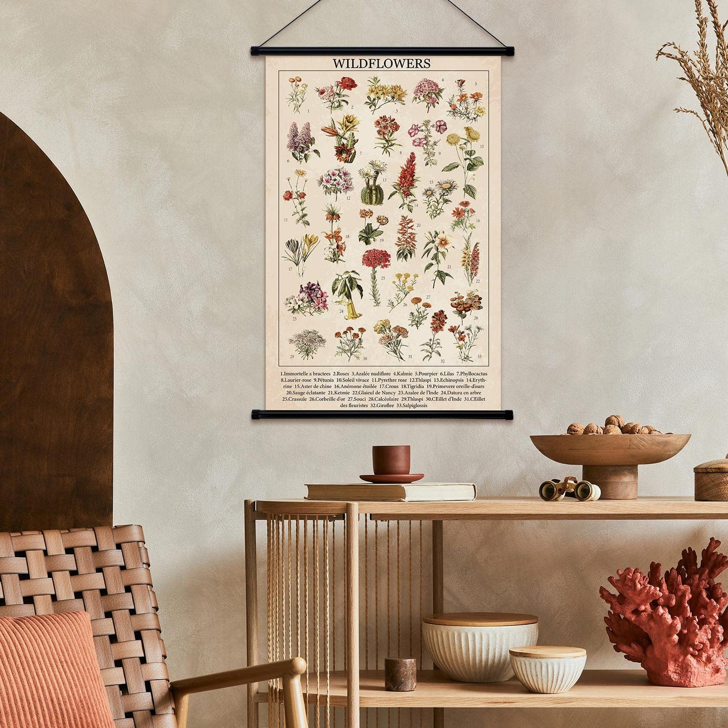 Geyee Vintage Poster Fungus Wall Art Prints Rustic Wall Hanging Illustrative Reference Chart Poster for Living Room Office Classroom Bedroom Decor Frame, 15.8 x 23.6 Inch (Wildflowers)