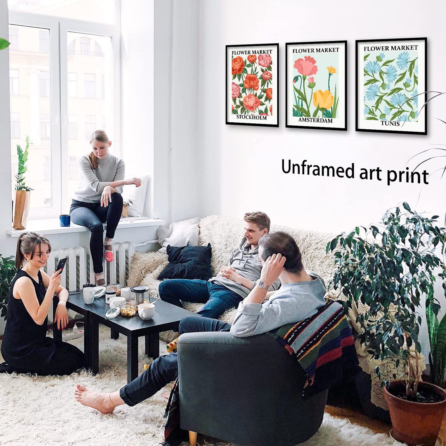 LIYAOLI Flower Market Art Prints Poster 8 x 10 inch Set of 6 Unframed Art Prints Flower Market Prints Colorful Floral Wall Decor for Wall Living Room Office Decoration