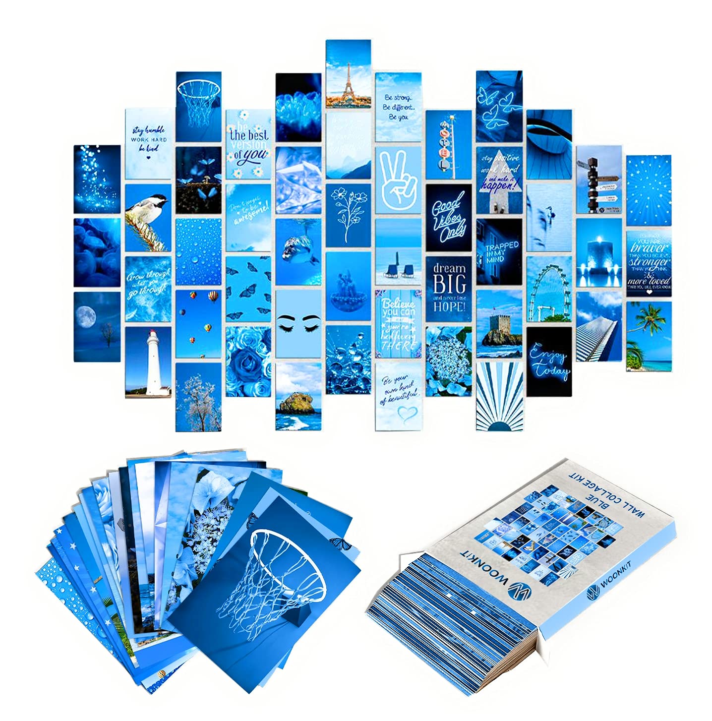 WOONKIT Blue Wall Collage Kit Aesthetic Pictures, Room Decor for Teen Girls, Blue Wall Room Bedroom Dorm Decor, Blue Wall Posters Prints, Photo Collage Kit, Trendy Teen, 50pcs 4x6 inch