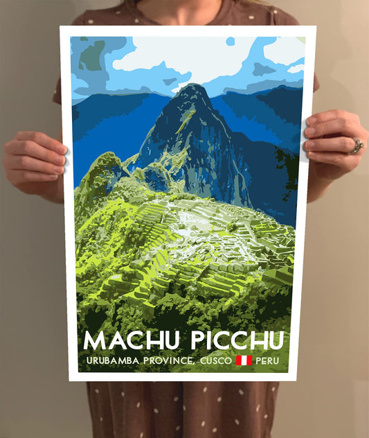GO SEE DESIGN Machu Picchu Peru Vintage-Style Travel Poster/Postcard - 8x10-12x18-18x24-24x36 / 4x6 WPA Style Art Print Inca Lost City (8x10 Inch Poster)