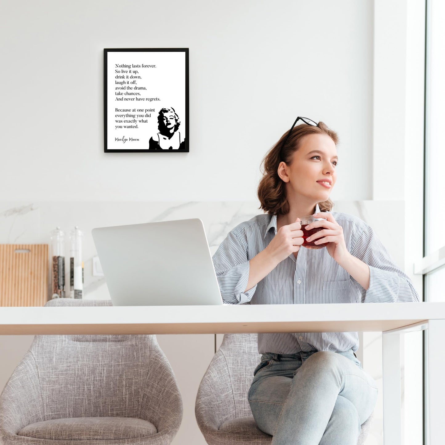 Marilyn Monroe-"Nothing Lasts Forever-So Live It Up"-Inspirational Quotes Wall Art-8 x 10" Retro Poster Print w/Silhouette Image- Ready to Frame. Home-Office-Studio Decor. Great Advice for All!