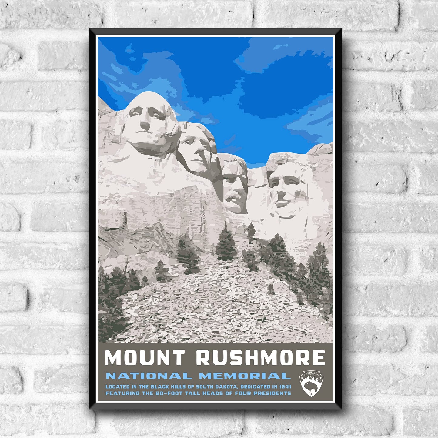 Mount Rushmore National Memorial Vintage-Style Travel Poster - 8x10-12x18-18x24-24x36 / 4x6 Postcard WPA Style Art Print South Dakota USA Black Hills (4x6 Inch Postcard)