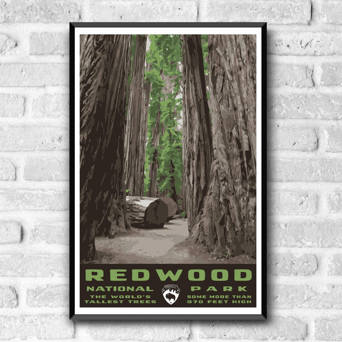 Redwood National Park Vintage-Style Travel Poster - 8x10-12x18-18x24-24x36 / 4x6 Postcard WPA Style Art Print Californiaa USA (8x10 Inch Poster)