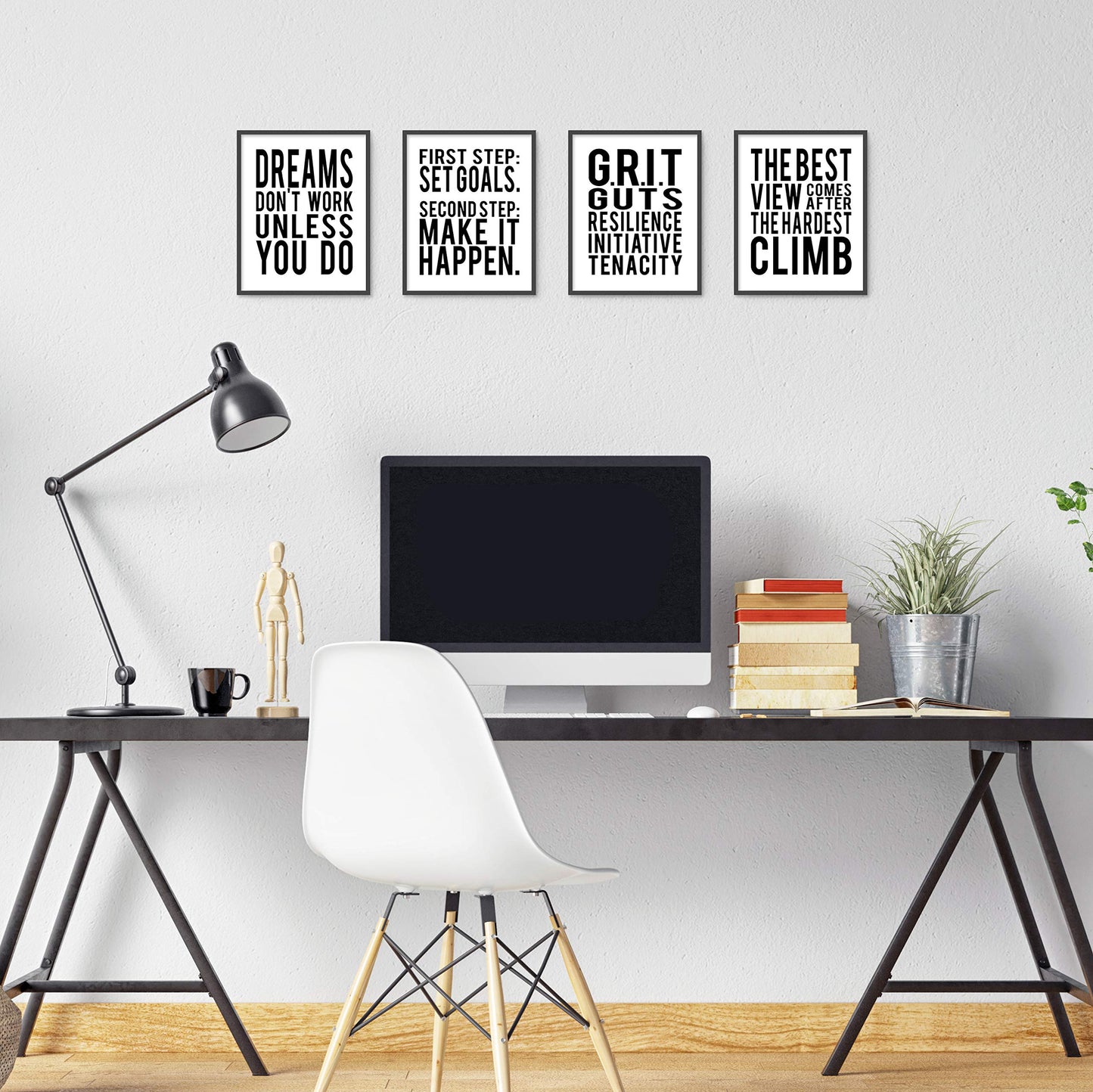 Brooke & Vine Motivational Quotes Wall Decor Posters Inspirational Wall Art Prints (UNFRAMED 8 x 10) Classroom Decorations - Office, Bedroom, Dorm, Cubicle, Gym (Goals, Grit - White Background)