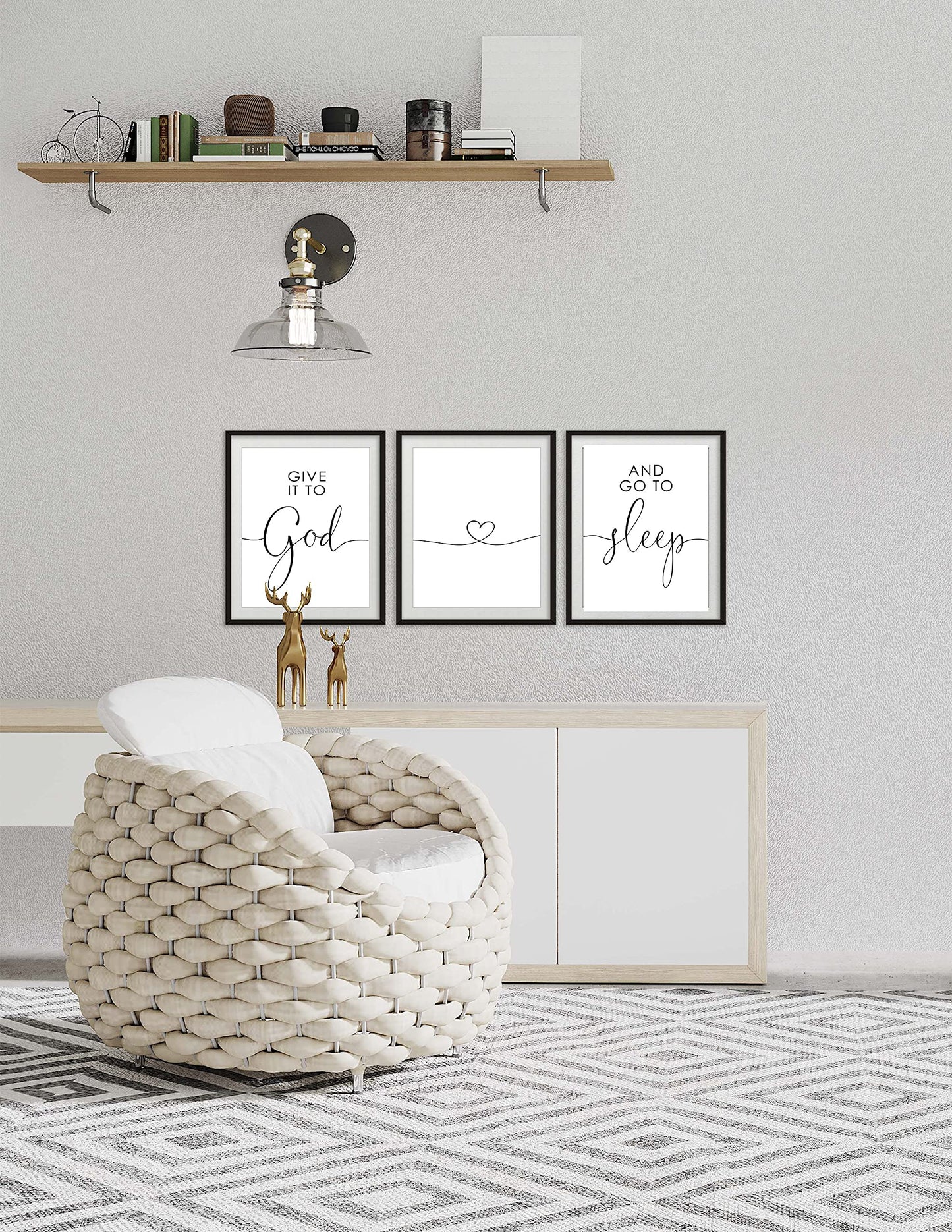 Give it to God and Go to Sleep 8 x 10 Inches Set of 3 Poster Print Home Christian Wall Art Decor Unframed